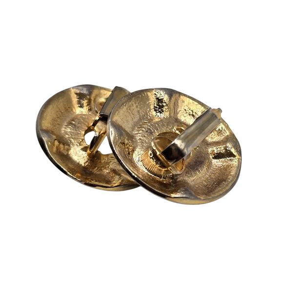 Imitation Pearl Earrings Baguette Rhinestones Round Dome Vintage Clip On - Picture 4 of 9